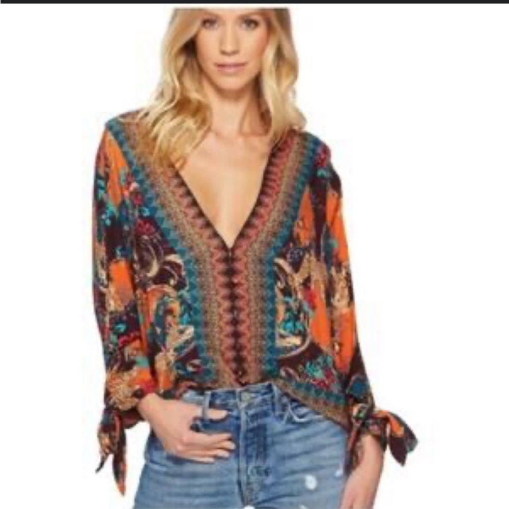 Free People Size XS Catch Me If You Can Vibrant Patterned Blouse
